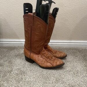 Pastizal Croc Ostrich Brown Leather Boots Made‎ Mexico Men's Size US 9-9.5